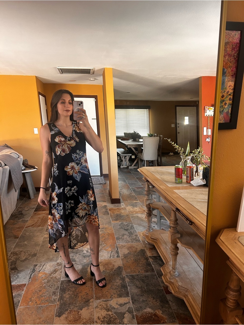 Floral Asymmetrical High Low Midi Dress | Karen Kane Flowy Boho Dress XS–M